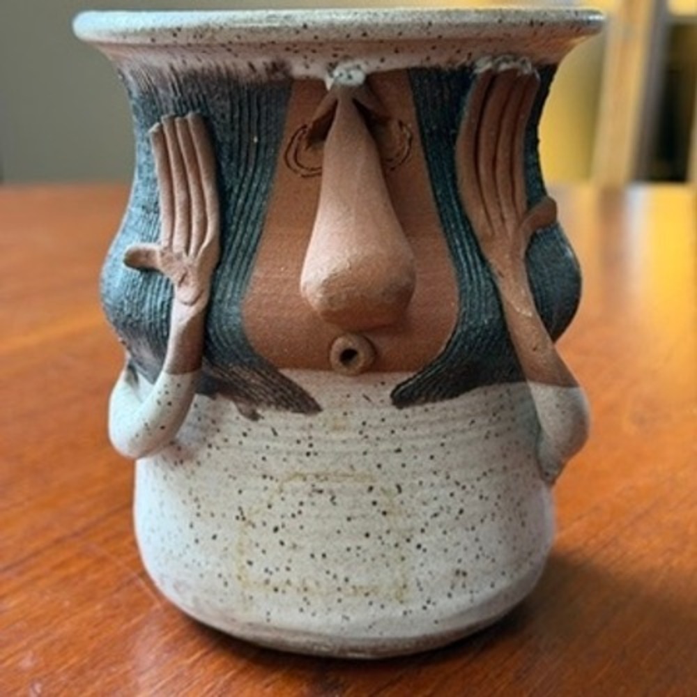 VTG 1970's Jim Rumph Pottery Face Planter Fitz and Floyd Stoneware Shelf Sitter